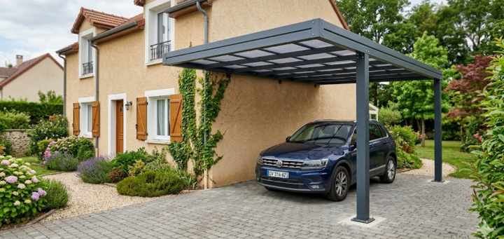 Carport métallique adossé dans - Les Landes